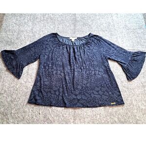Michael Kors Blue Paisley Bell Sleeve Blouse‎ Women's Large Boho Chic Top